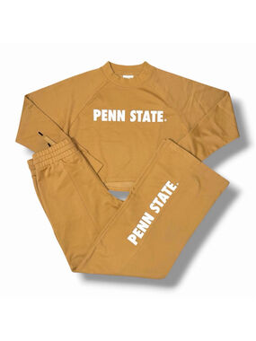Penn State Nittany Lions Womens M Tan Set Crop Sweatshirt Wide Leg Pant Kadyluxe